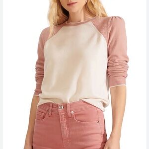 Veronica Beard Pink and Cream Raglan Crew Sweater